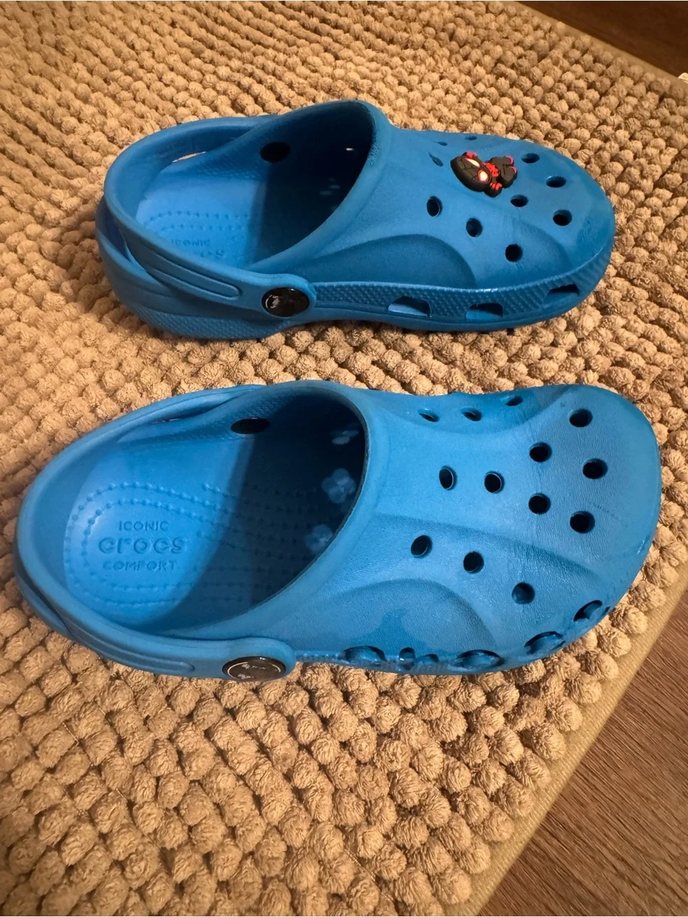 CROCS Kids Bright Blue Clog Sandals with Spider Hero Charm